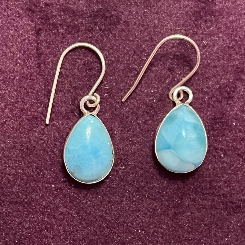 Elegant Larimar Teardrop Sterling Silver Drop Earrings